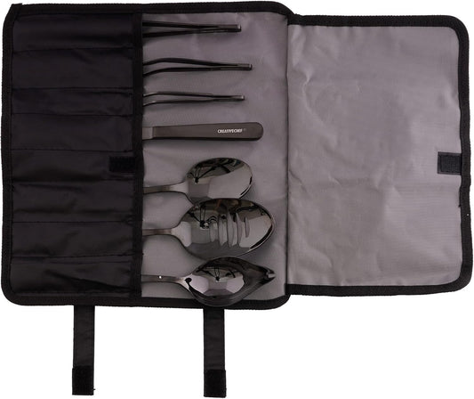CREATIVECHEF 7 PCS Plating Tools Culinary Set Contains kitchen tweezers spatula Sauce plating spoon（Black）