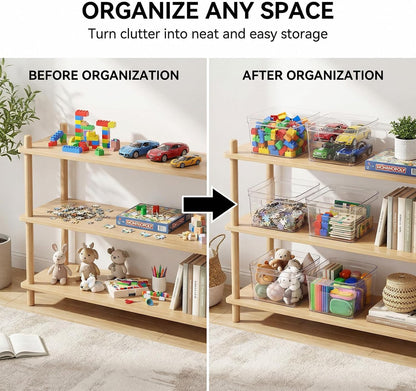 MOONEDGE 4-Pack Clear Cube Storage Bins,10x10 Plastic Organizer Boxes with Handles, Open-Top Square Containers for Closet,Pantry,Fridge,Kitchen,Bathroom,Laundry Room,UnderSink and Cabinet Organization
