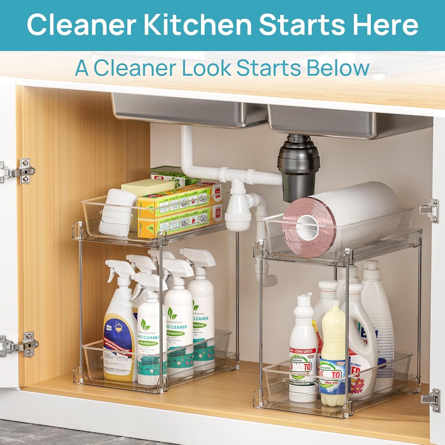 Vtopmart 4 Pack Bathroom Under Sink Organizers Organizer, 2 Tier Clear Pull-Out Organization (S-Standard)