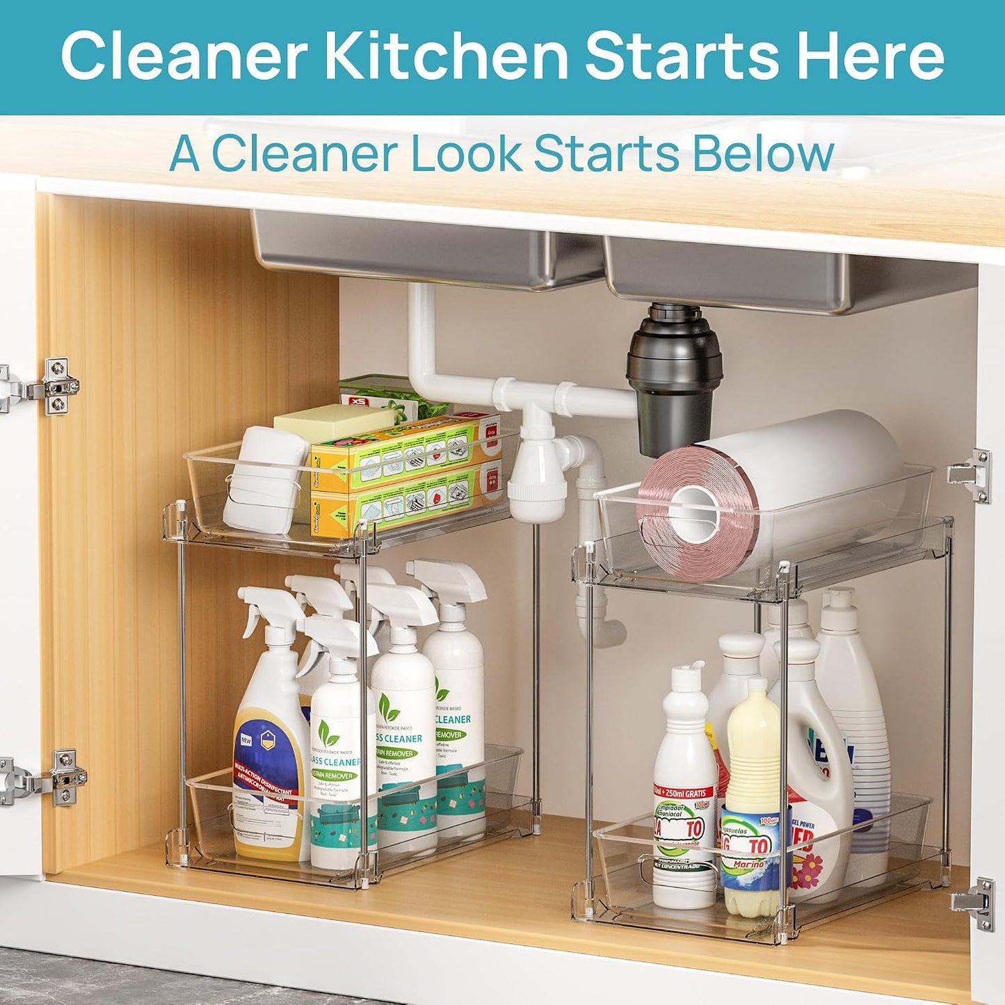 Vtopmart 4 Pack Bathroom Under Sink Organizers Organizer, 2 Tier Clear Pull-Out Organization (S-Standard)