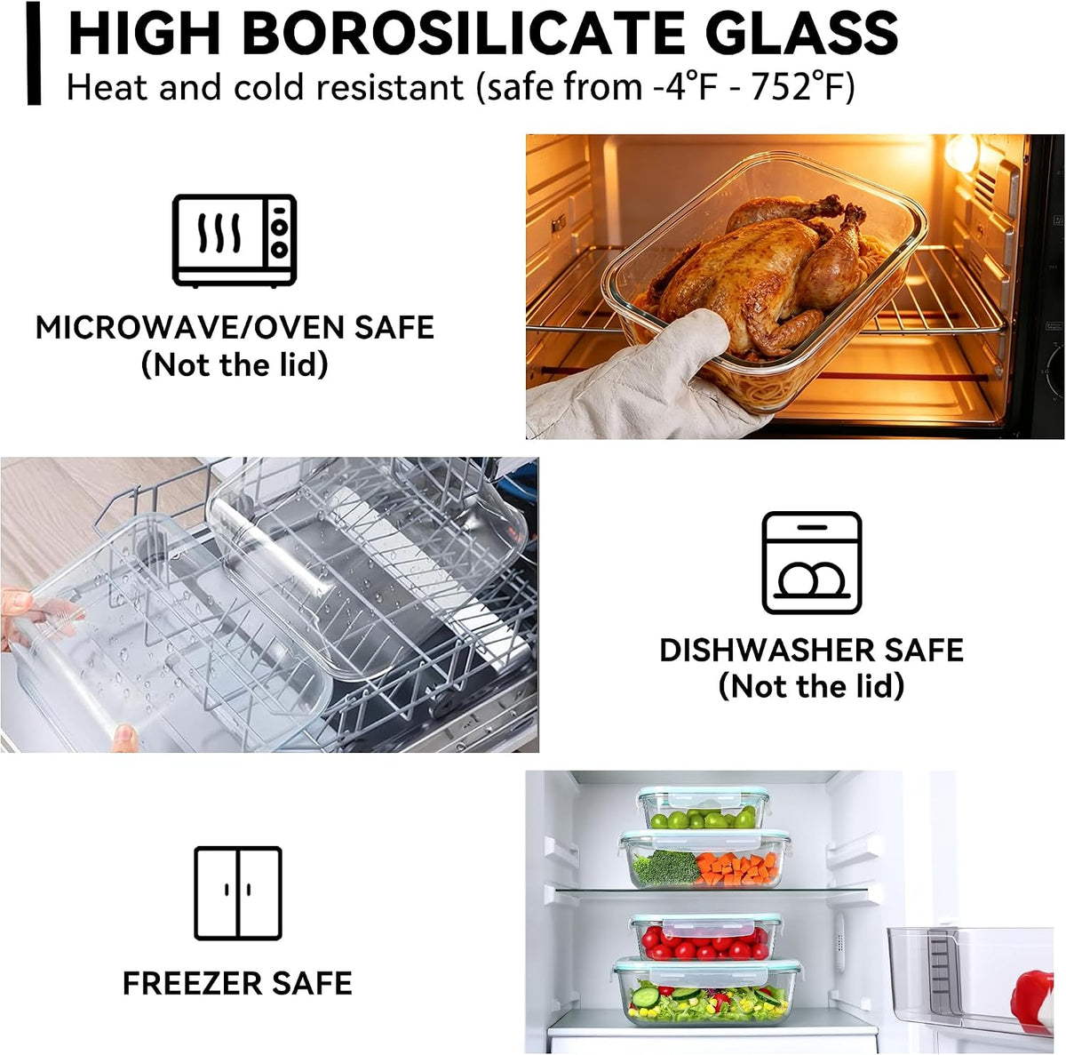 GEHE 4 Pack Large Glass Storage Containers with Airtight Lids, 78/52/36/22oz Glass Meal Prep Food Storage Containers for Baking, Storing, Leakproof, BPA Free, Microwave/Freezer/Dishwasher Safe