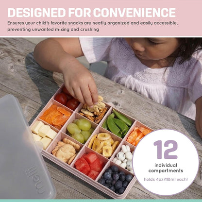 melii Snackle Box |12-Compartment Snack Container with Removable Dividers, BPA-Free Food Storage for Travel, School & On-the-Go Snacks, Kids & Family Organizer (Grey)