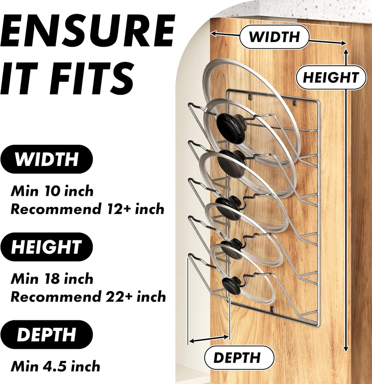 Simple Houseware Wall Door Mounted Pot Lid Rack Organizer, Chrome Finish