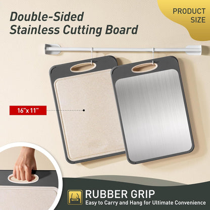 2 Packs Stainless Steel Cutting Board Set, Best Non Toxic Cutting Boards for Kitchen, Double Sided Metal Chopping Board for Meat/Fruit/Vegetables, Food Grade Kitchen Set Gift, [16”×11”+18”×12” Inch]