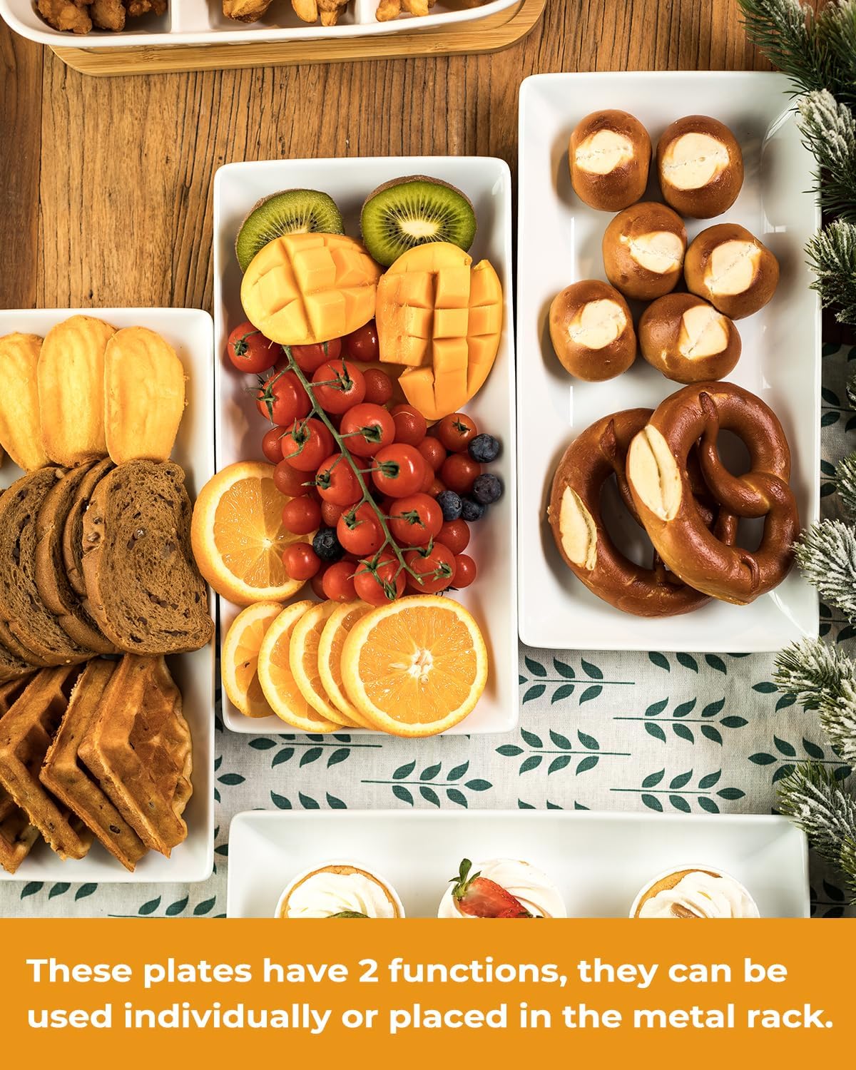 LAUCHUH 3 Tier Serving Tray, Porcelain Serving Platter Tier Serving Stand with Collapsible Sturdier Rack, Serving Trays and Platters Dessert Party Display Set for Father's Day, Gold, 12 Inch