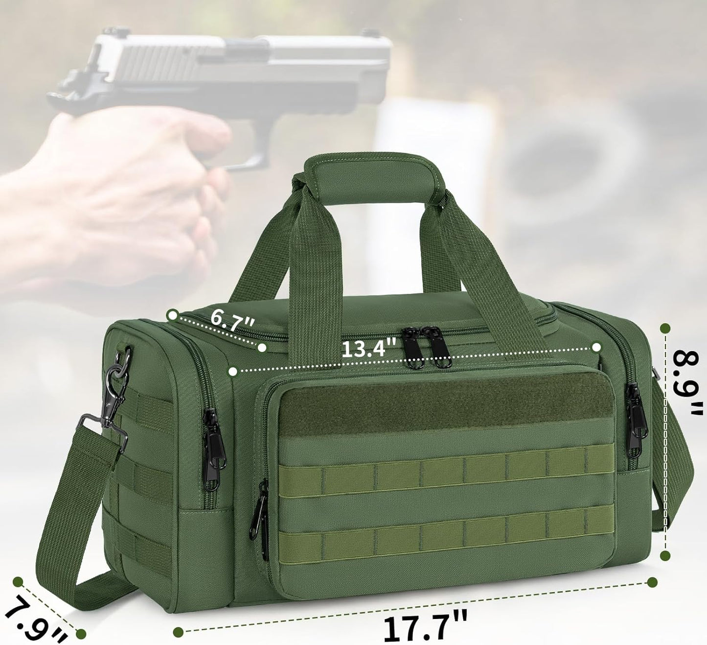 Tactical Pistol Range Bag, Gun Range Bag for Handguns, Shooting Duffle Range Pistol Bag with 6X Magazine Slots, Extra Pockets for Ammo and Essentials