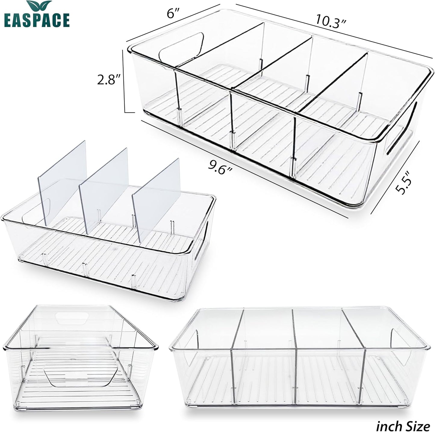 4-Pack Pantry Organizer Bins – Clear Storage Containers for Pantry, Kitchen, Fridge, Cabinet, or Shelf – Perfect for Snacks, Food, Drinks & Multi Purpose