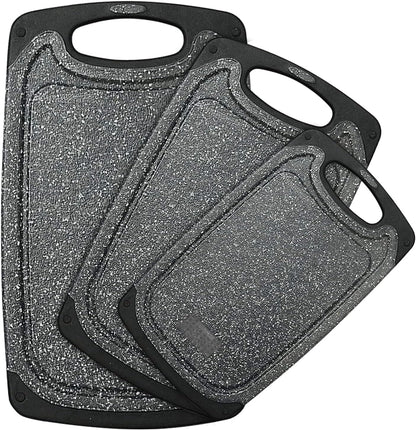 Viretang Plastic Cutting Boards Set of 3 Extra Large for Kitchen, Thick Chopping Board with Deep Juice Grooves, Non‑Slip Feet, Easy Grip Handle, BPA Free, Dishwasher Safe,Black