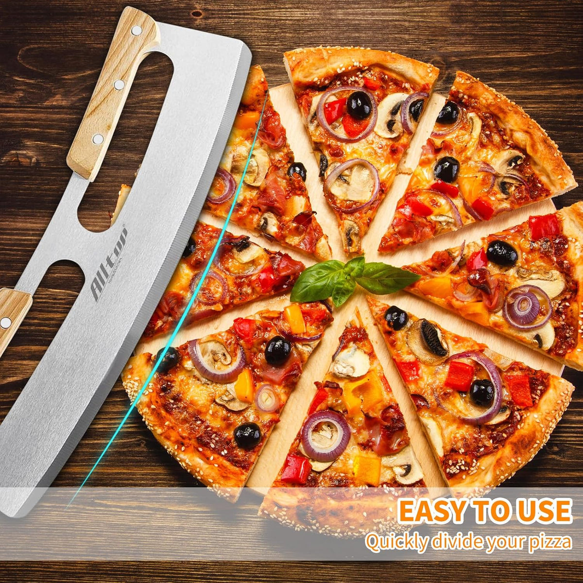 ALLTOP Pizza Cutter Rocker, Stainless Steel Blade Knife, 14 In