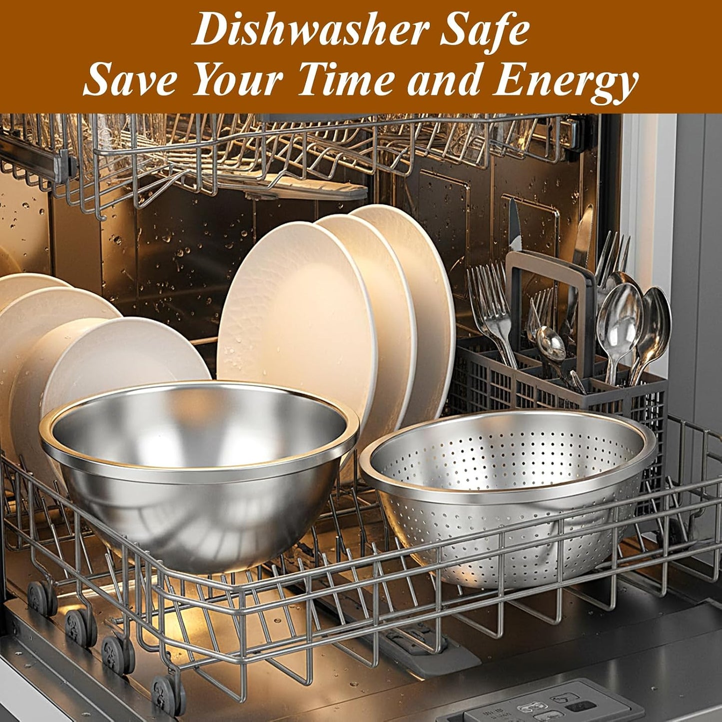 304 Stainless Steel Colander and Strainer, 5QT Large Capacity with Mixing Bowl, Micropore for Washing Rice, Vegetables, Fruit, Grain, Bean, and Draining Cooked Pasta, Dishwasher Safe