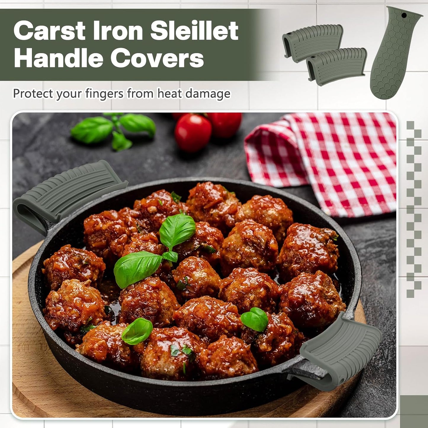 Patelai 8Pcs Silicone Cast Iron Handle Cover,Black
