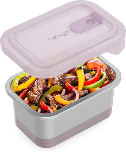 Bentgo MicroSteel Heat & Eat Container – Microwave-Safe, Leak-Proof & Airtight, Easy-to-Clean Lightweight Stainless Steel Reusable Food Storage with Silicone Lid (Snack Size; 2-Cup Capacity; Rose)