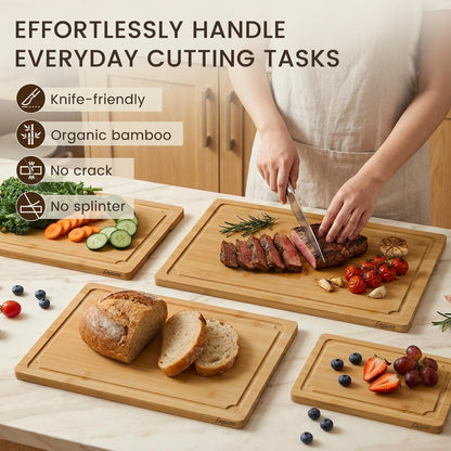Extra Large Cutting Board, 17.6" Bamboo Cutting Boards for Kitchen with Juice Groove and Handles Kitchen Chopping Board for Meat Cheese board Heavy Duty Serving Tray, XL, Empune