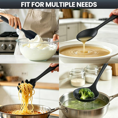 Silicone Kitchen Utensils Set, 5 PCS Heat Resistant Non Stick Cooking Tools, Silicone Spatula/Turner/Serving Spoon/Soup Ladle/Slotted Spoon, for Home and Camping