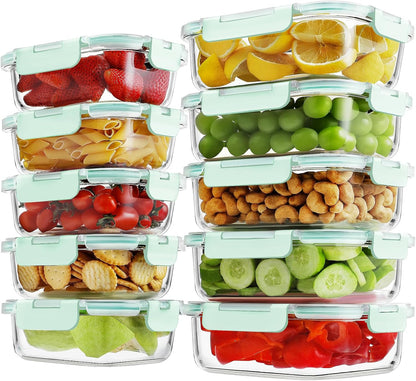 10 Pack Borosilicate Glass Meal Prep Containers with Locking Lids, Glass Food Storage Containers Set, Airtight Lunch Bento Boxes, BPA-Free & Leak Proof, 36oz & 14oz, Freezer, Oven Safe-Pink