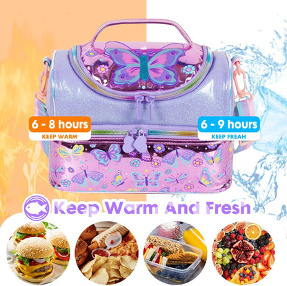 Kids Double Decker Cooler Insulated Lunch Bag, Back to School Large Meal Tote for Boys, Girls, Men, Women, with Adjustable Strap, Soccer