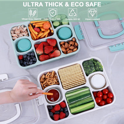 Large Snackle Box Container with 2 Sauce Cups, 8-Compartment Divided Serving Tray with Lid & Handle, Portable Snack Tray for Travel Picnic, Leak-Proof, Dishwasher Safe, BPA-Free
