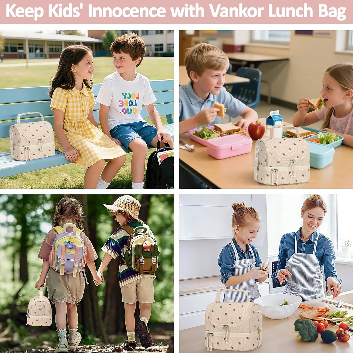 Vankor Corduroy Lunch Box Kids Insulated Lunch Bag Double Decker, Cute Leak-Proof Lunch Box for Boys Girls, Portable Cooler Lunch Bag Thermal Lunch Tote for School Picnic Travel, Light Blue