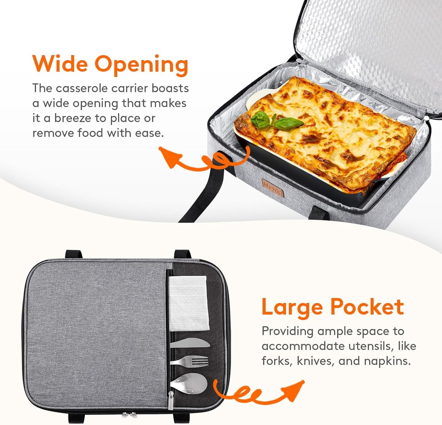 Lifewit Insulated Double Decker Casserole Carrier, Expandable Lasagna Lugger Tote Bag for Hot or Cold Food, Fits 9" x 13" Baking Dish for Potluck Parties, Picnic and Cookouts, Grey-Geometric