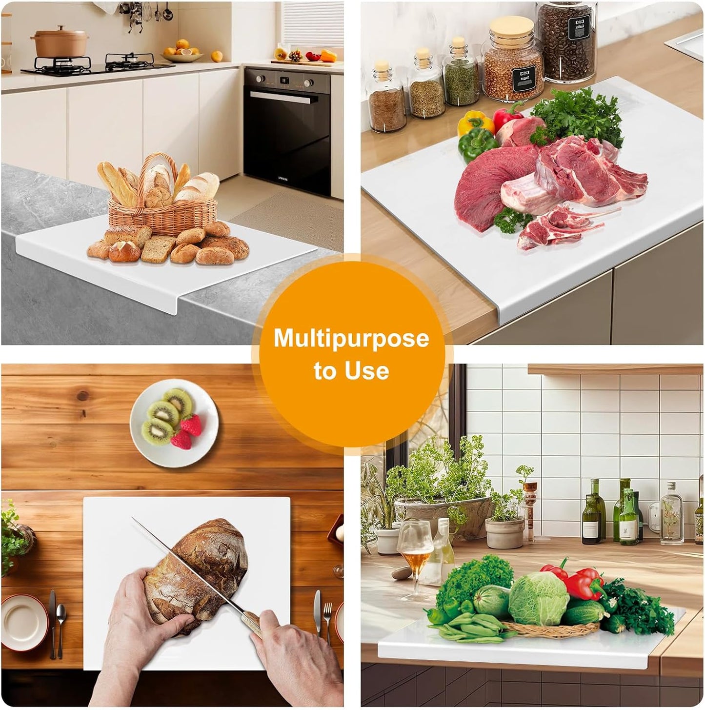 3-Piece Acrylic Cutting Board Set with Counter Lip, 3 Sizes (17.5x13.5/16x12/11.5x7.5Inch) for Kitchen Countertops, Non-Slip Durable Black Countertop Protector, Ideal for Home Decor Housewarming Gifts
