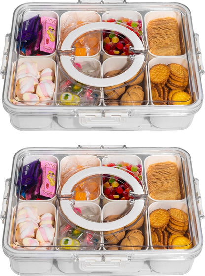 WACOI Divided Snack Serving Tray with Lid and Handle travel Snackle Box Charcuterie Container Portable Storage Organizer for Candy, Fruits, Nuts, Snacks 1Pack White