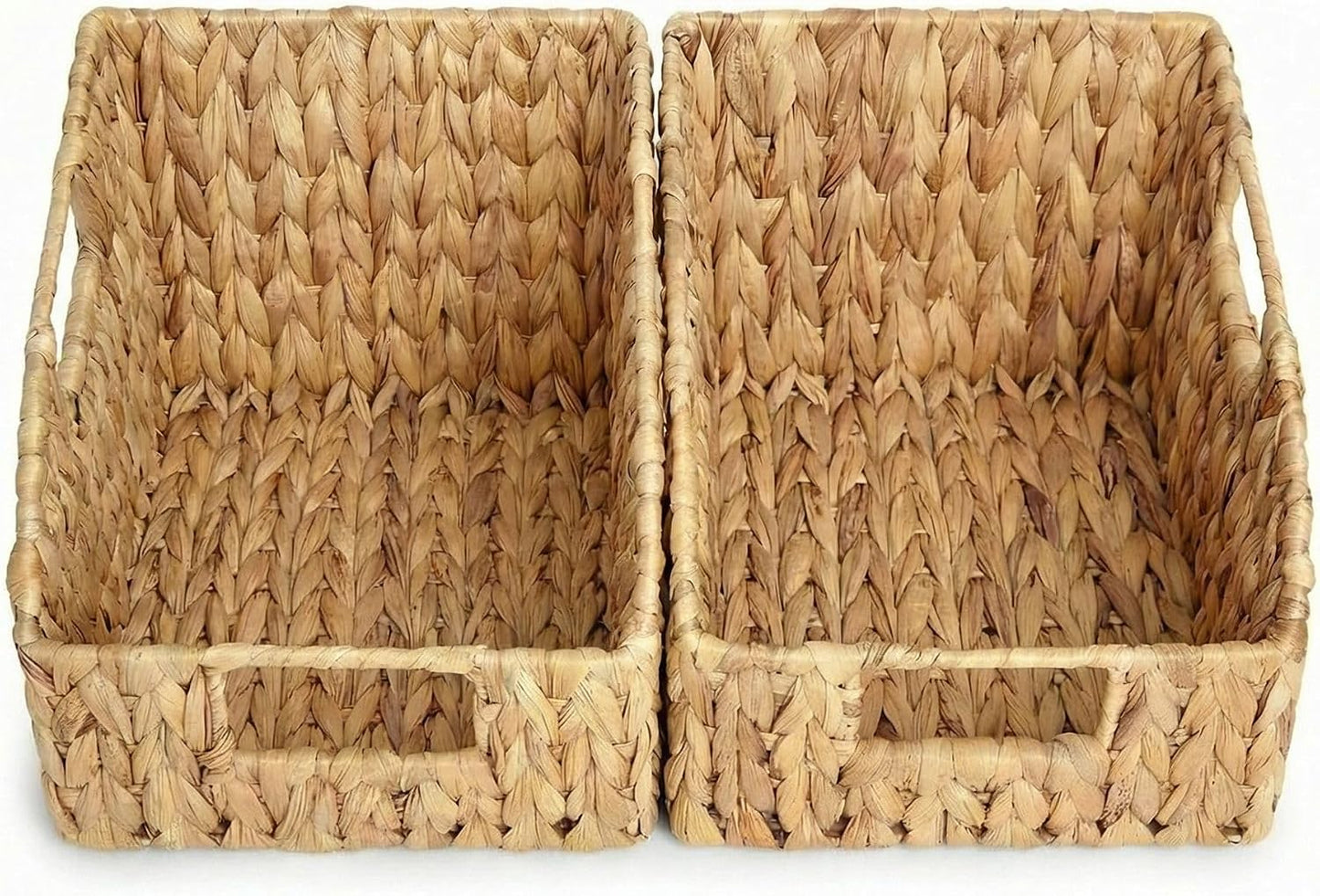 DEILSY™ Water Hyacinth Storage Baskets with Built-in Handles – Handwoven Wicker Pantry Baskets for Shelves, Closet & Kitchen Organization, Eco-Friendly, 2 Pack