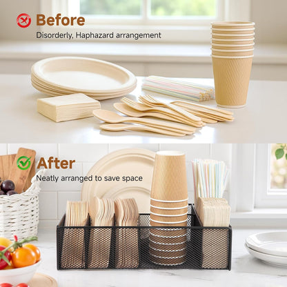 Utensil Caddy for Party - Paper Plate Holder ,Silverware Caddy Utensil Holder Paper plate Organizer with 6 Compartments for Party, Camping, Picnic