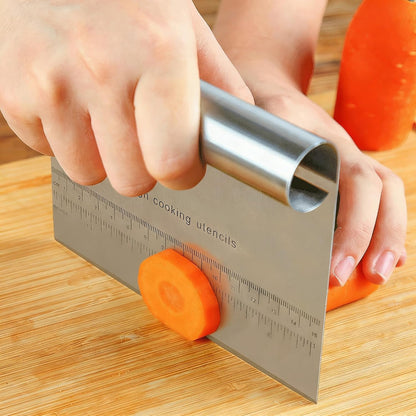 RUPOHIU Dough Scraper for Baking, Stainless Steel Bench Scraper with Measuring Scale - Pizza Cutter, Pastry Chopper for Bread, Cake and Dough, Food Scraper Tool