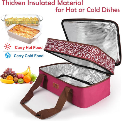 CaCTOUR Casserole Carrier for Hot or Cold Food, Expandable Double Decker Food Carrier with Silicone Hand Protectors - Fits 9“x13” Baking Dish-Lasagna Holder Tote for Parties Potluck Picnic (Gray)