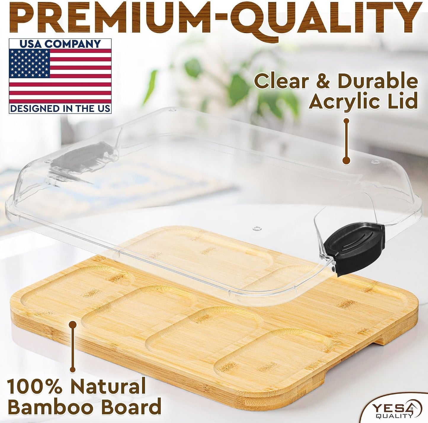 Charcuterie Board with Lid - Portable Bamboo Wood Serving Tray + Lid for Entertaining - Serving Board - Large Platter + Cover for Mother's Day Present, Birthday, Housewarming, Wedding Shower Gifts