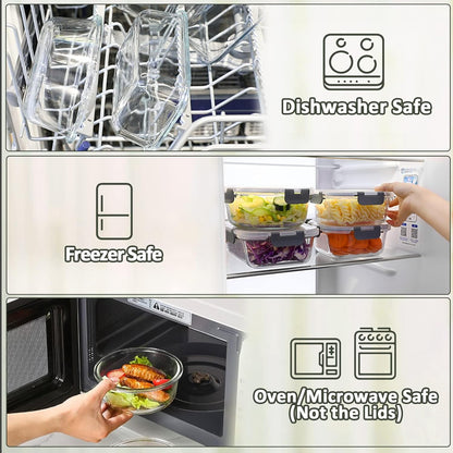 M MCIRCO 36 oz 3 Compartments Glass Meal Prep Containers set of 5 and 30Pcs Glass Food Storage Containers Set