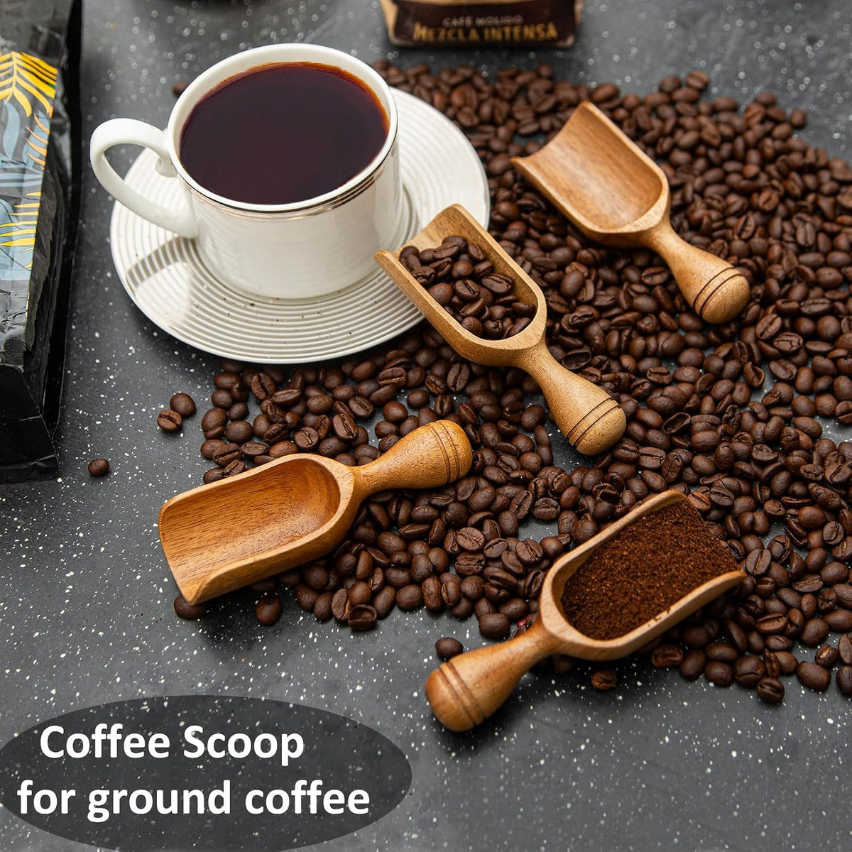 Wooden Scoops for Canisters Wooden Scoop for Jars Acacia 5″ Med-size Flour Scoop Coffee Scoops for Ground Coffee Measuring Spoon for Bath Salt Scoop Wood Laundry Detergent Shovel -Multipurpose