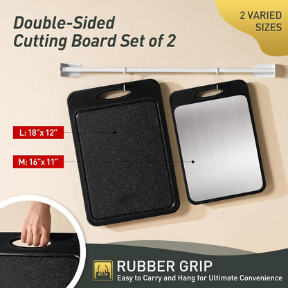 2 Packs Stainless Steel Cutting Board Set, Best Non Toxic Cutting Boards for Kitchen, Double Sided Metal Chopping Board for Meat/Fruit/Vegetables, Food Grade Kitchen Set Gift, [16”×11”+18”×12” Inch]