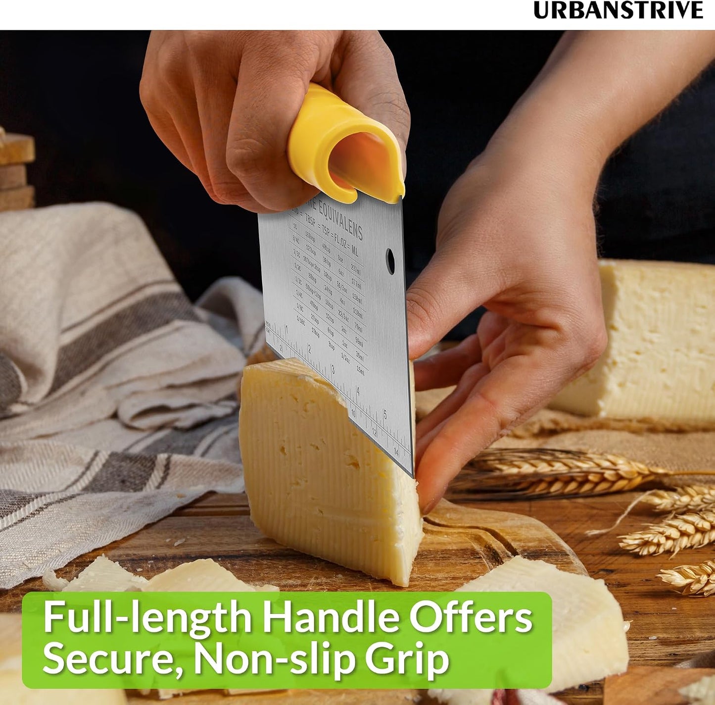 Urbanstrive Bench Scraper for Baking, Stainless Steel Dough Cutter and Scraper Tool Kitchen, Kitchen Scraper Food Scraper Tool Pizza Cutter Food Chopper, Multi-Purpose Kitchen Gadgets, Black