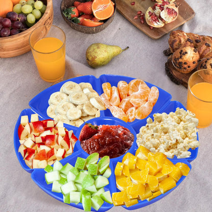 3 Pcs Sectional Round Plastic Serving Tray Platters 11inch Unbreakable Chip and Dip Divided Serving Plates,Round 7 Compartments Multifunctional Food Platter for Snack,Nuts,Candy,Dried Fruit,Veggies