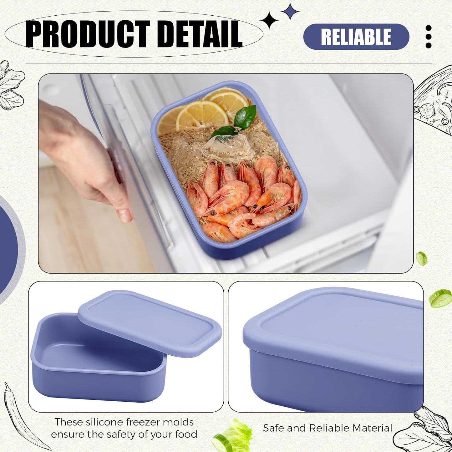 Nuogo 8 Pcs 2 Cup Silicone Freezer Trays with Lid Silicone Soup Freezer Molds Rectangle Soup Containers Reusable Food Preserving Tray Freezing Ice Trays for Soups Sauces Stews(Blue)