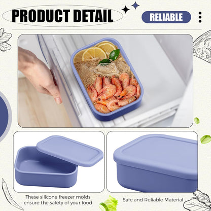 Nuogo 8 Pcs 2 Cup Silicone Freezer Trays with Lid Silicone Soup Freezer Molds Rectangle Soup Containers Reusable Food Preserving Tray Freezing Ice Trays for Soups Sauces Stews(Blue)