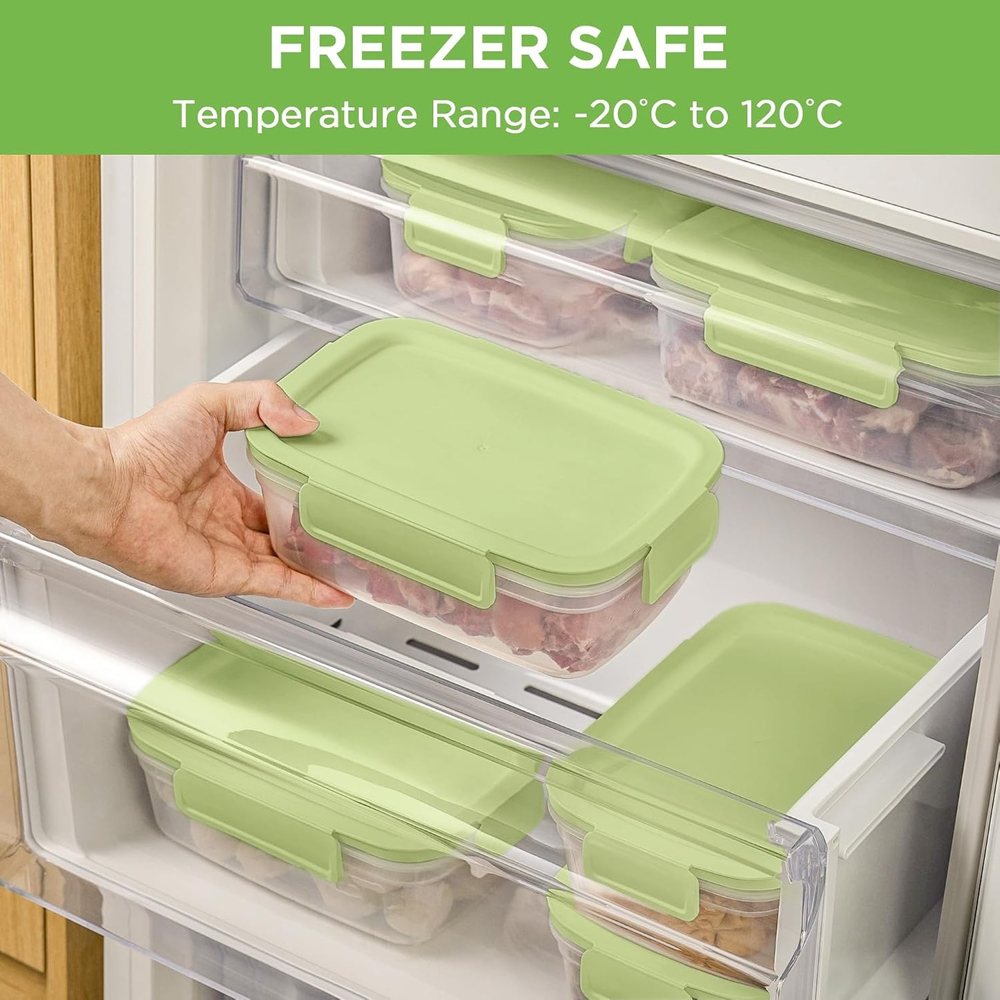 10-Pack Food Storage Containers with Airtight Leakproof Lids, BPA-Free Meal Prep Containers for Microwave/Dishwasher/Freezer, Green, 47.3oz Each