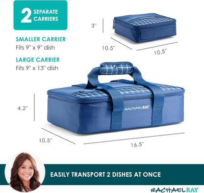 Rachael Ray Lugger Duo, Insulated Casserole Carrier for Hot or Cold Food, Thermal Lasanga Lugger Tote for Pockluck, Parties, Picnic, and Cookouts, Fits 9" x 13" Baking Dish, Sea Salt Grey