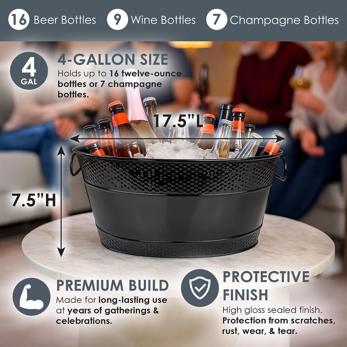 BREKX White Drink Cooler for Parties, Sealed Leak & Rust Resistant Galvanized Tub, Large Ice Bucket and Drink Bucket with Handles, 15 Quarts (4 Gallon), Oval Bucket with Easy to Clean Glossy Finish