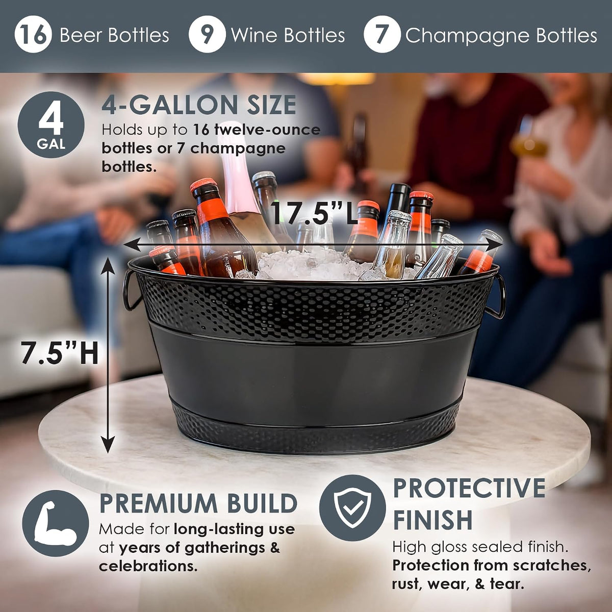 BREKX Black Galvanized Beverage Tub for Parties, Medium (4 Gal), Oval