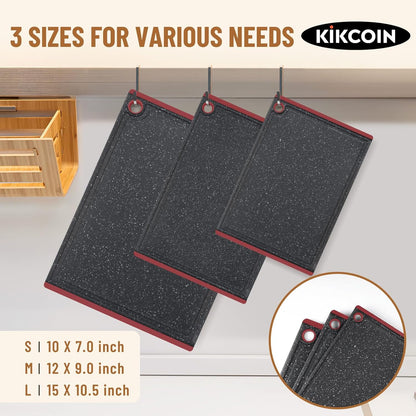 Kikcoin Plastic Cutting Boards for Kitchen, 3-Piece Large Cutting Board Set Dishwasher Safe Chopping Boards with Non-slip Feet and Juice Grooves, Gray