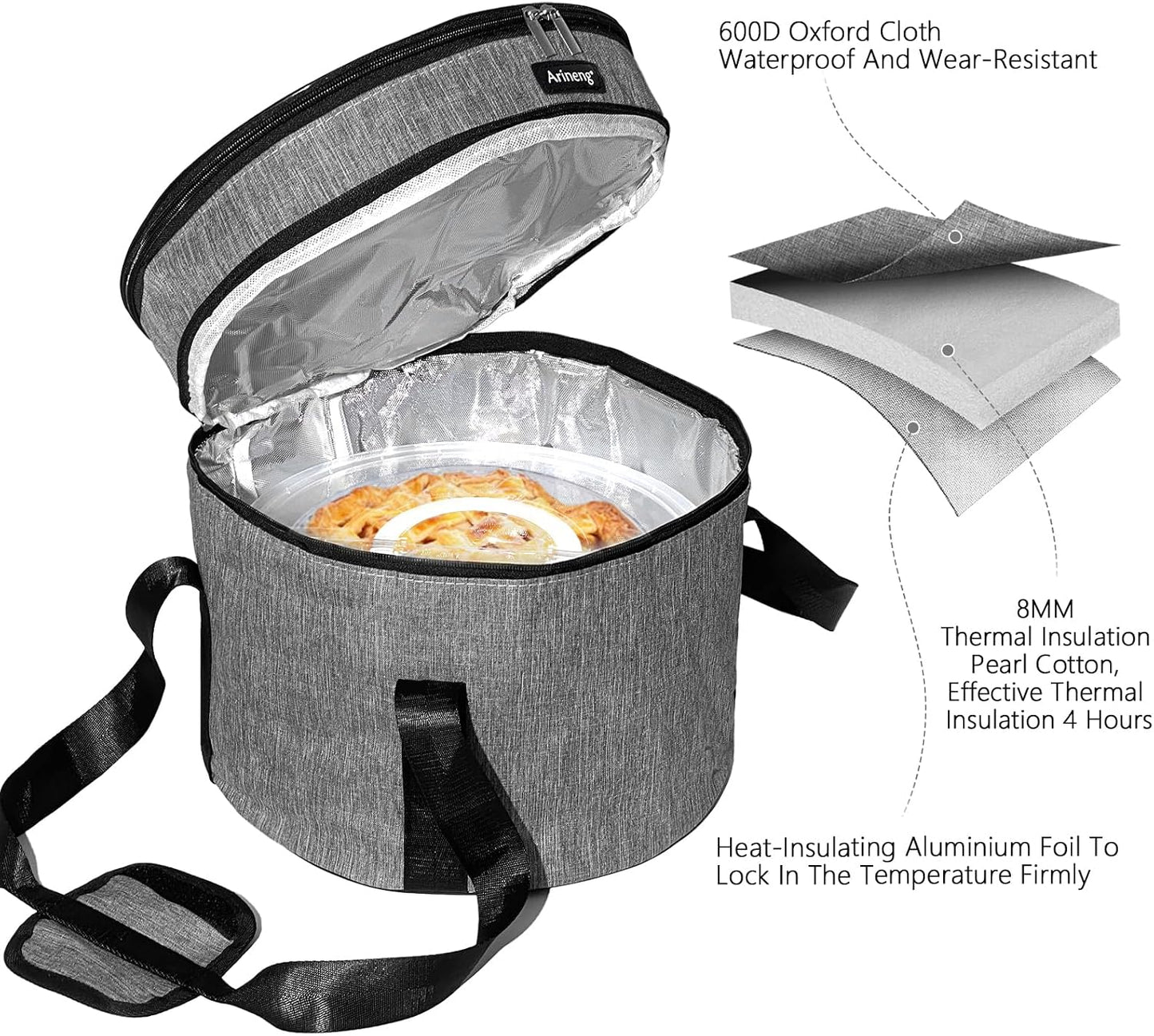 3 pack pie carrier with lid and handle,of insulated bag,pie carriers for transport,Holds 3 pies/Pizza,Thanksgiving Day (Grey, 3 pie carriers + insulated bag)