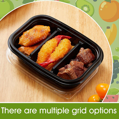 Chunful 36 Pcs 3 Compartment Transparent Snack Containers with Lids Disposable Bento Box Plastic Food Meal Prep Containers for Condiment Salad Dipping School Work Lunch
