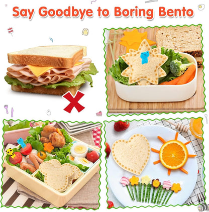 32PCS Sandwich Cutter and Sealer Set Sandwich Cutter for Kids, Vegetable Fruit Cutter Shapes with Food Picks for Kids School Lunch Bento Box Accessories Cookie Cutters