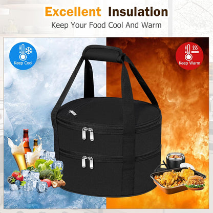 Round Insulated Casserole Carrier – 12" Portable Pie Carrier Bag for Hot or Cold Food, Leakproof Thermal Lunch Tote with Handle for Parties Picnic & Travel - Grey