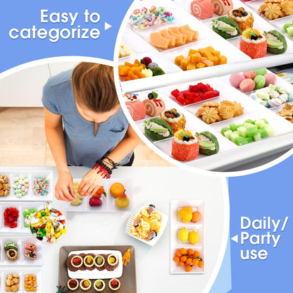 Ziliny 20pcs Black 3 Section Serving Tray Bulk Serving Dish Compartment Appetizer Tray Plastic Dessert Platter Divided Disposable Plate for a Tini Bit Older Party