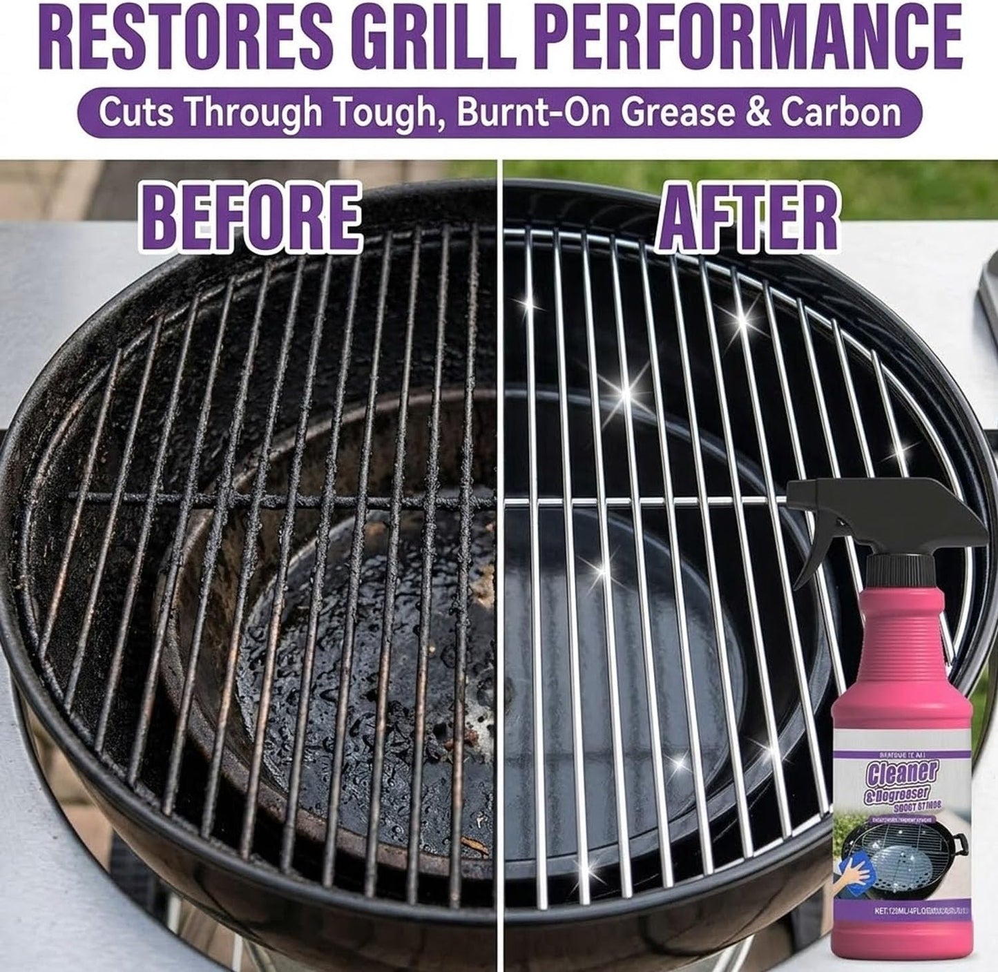 4Oz Grill Cleaner Spray - Fast-Acting Heavy-Duty BBQ Degreaser for Outdoor Grills, Smokers & Grates - Professional Grease Remover for Burnt Food (2pcs)