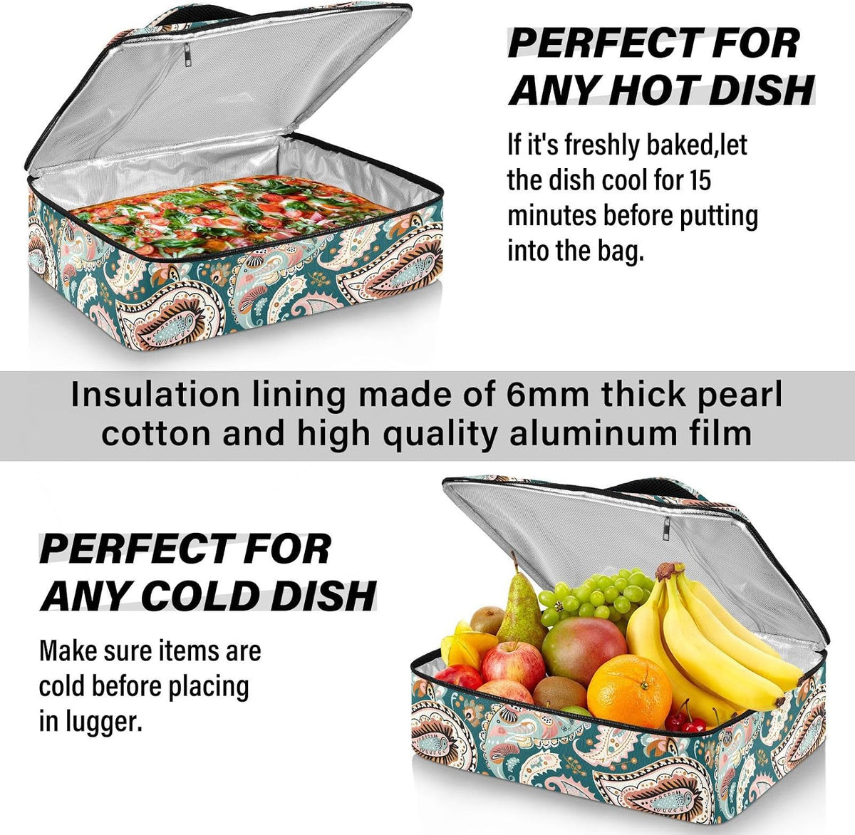 Casserole Carrier Insulated Yellow Lemon Blue Bows Dish 9x13 with Lid Party Travel Warmer Bag for Hot or Cold Food Lasagna Pizza Holder Tote - Colors B