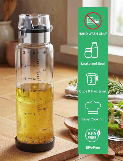 NiHome Glass Salad Dressing Shaker Bottle 16oz with Mixing Ball, Black